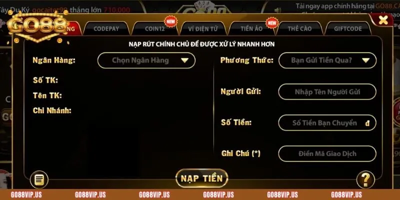 Thêm vốn cược vào ví hội viên Go88 để nhận ưu đãi